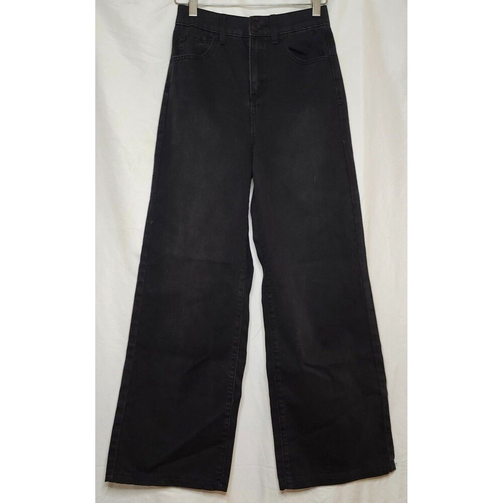 Black 90s Wide Leg High Rise Denim Rigid Jeans 5/27 Goth Minimalist Western Chic